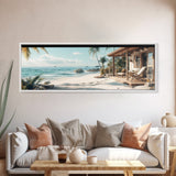 Tropical Beach Framed Canvas Print Coastal Landscape Art Nautical Decor Relaxing Living Room Wall Art Panoramic Seascape Painting