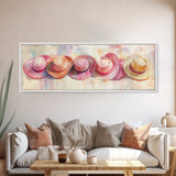 Pink Hats Wall Art Canvas Print Pearlescent Elements, Minimalist Abstract Artwork, Perfect Addition to Feminine Rustic Decor
