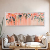 Floral Wildflower Painting Framed Canvas Print, Watercolor Botanical Prints in Peach and Green, Vertical Rustic Farmhouse Wall Art