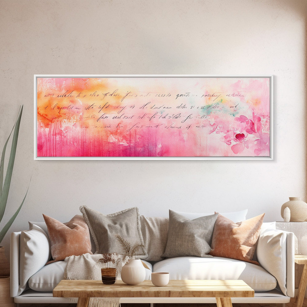 Abstract Script Canvas Print Pink Orange Wall Art Light Pastel Decor Modern Bedroom Artistic Boho Minimalist Horizontal Art