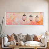 Moroccan Lanterns Canvas Print Pink Orange Wall Art Boho Decor Rustic Living Room Artwork Horizontal Farmhouse Style Gift Idea