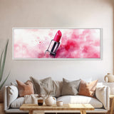 Pink Lipstick Art Canvas Print, Modern Makeup Wall Art, Feminine Decor, Light Pink Abstract Art, Whimsical Beauty Art