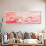 Pink Cloudscape Framed Canvas Print Light Pink Wall Art Above Sofa Horizontal Art Moody Sky Coastal Decor Gift Idea For Her Bedroom Art