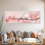 White Dove Painting on Cherry Branch, Canvas Print, Cherry Blossom Art, Bedroom Aesthetic, Whimsical Decor, Spring Wall Art Style
