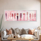 Light Pink Combs and Brushes Wall Art, Framed Canvas Print, Feminine Whimsical Art, Makeup Room Wall Art, Girly Room Decor