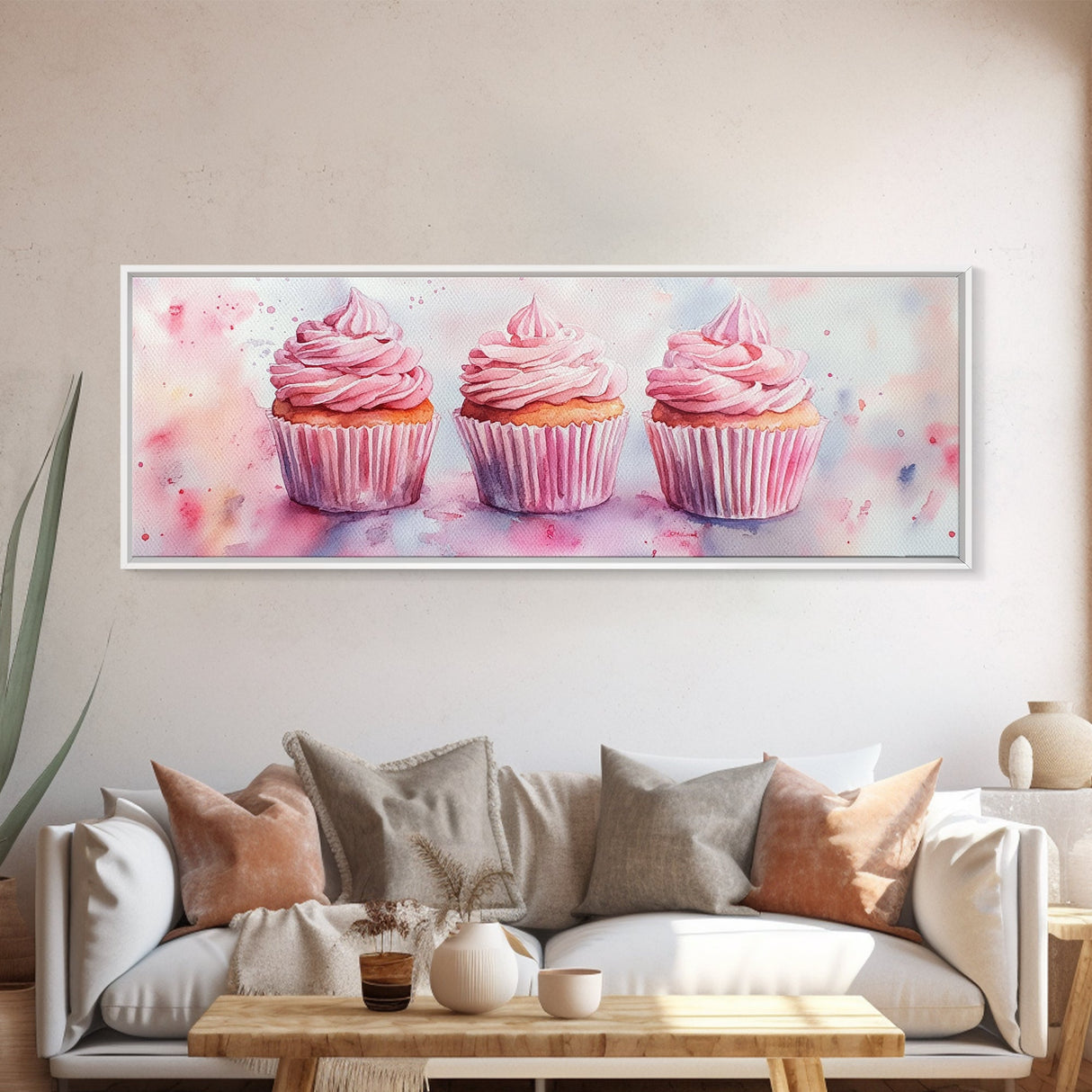 Elegant Cupcakes Canvas Print Horizontal Wall Art Wabi Sabi Art Pink Wall Kitchen Decor Minimalist Bakery Prints
