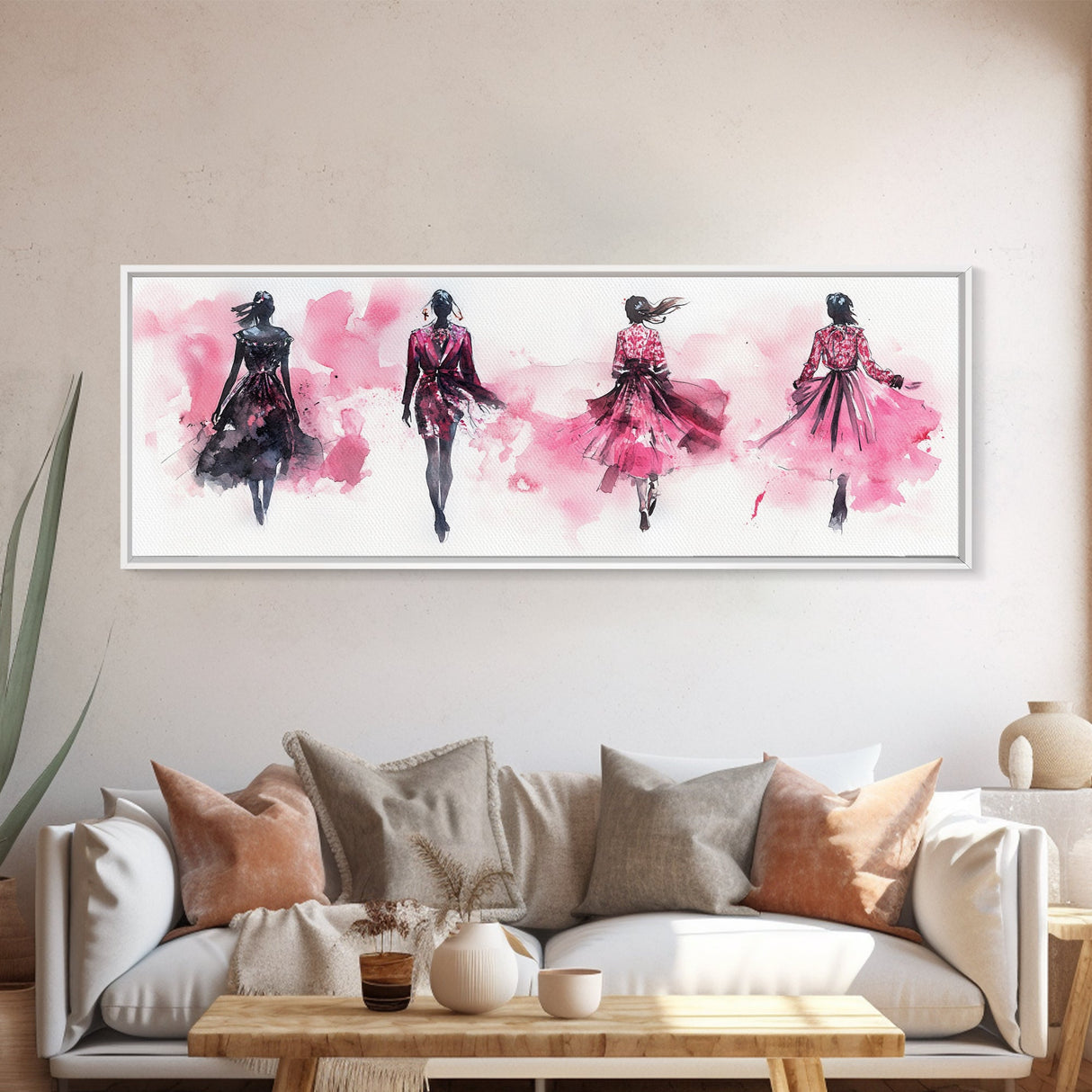 Fashion Silhouette Canvas Print Whimsical Art Pink Abstract Wall Art Minimalist Women’s Fashion Wall Art Bedroom Art Decor