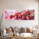Framed Canvas Print of Bright Strawberry Botanical Prints in Pink for Rustic Kitchen Wall Art or Farmhouse Dining Room Decor