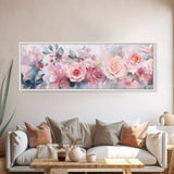 Floral Bloom Canvas Print, Rose Painting with Soft Pastel Tones, Romantic Botanical Prints for Bedroom or Guest Room Decor