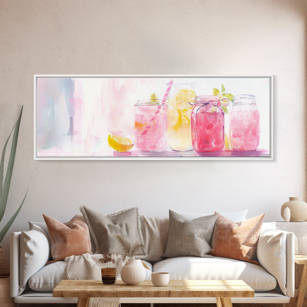 Lemonade Jar Canvas Print, Food Review Kitchen Art, Rustic Farmhouse Decor, Whimsical Light Pink Wall Art, Kitchen or Dining Room Gift