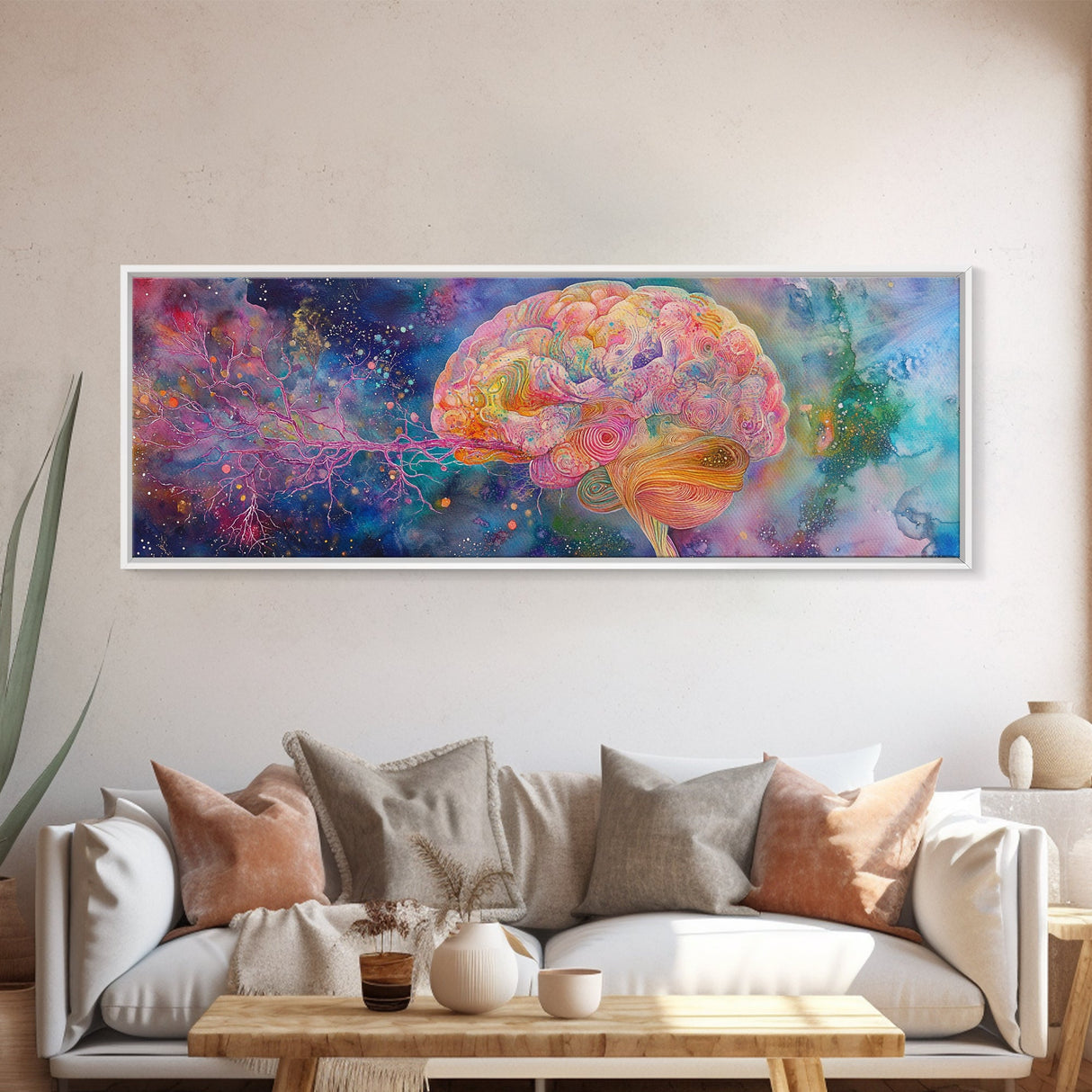 Galaxy Brain Framed Canvas Print Therapy Art Science Abstract Art Cosmic Decor Above Couch or Bed Wall Art Unique Gift for Him