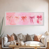 Ribbon Bow Canvas Print Light Pink Art Feminine Horizontal Wall Art Whimsical Artwork Living Room Wabi Sabi Decor Framed Print