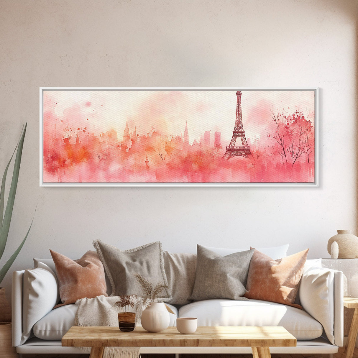 Eiffel Tower Blush Sky Canvas Print, Paris Landscape Art, Light Pink Wall Art, Romantic Artwork, Gift Idea For Her, Extra Wide Art