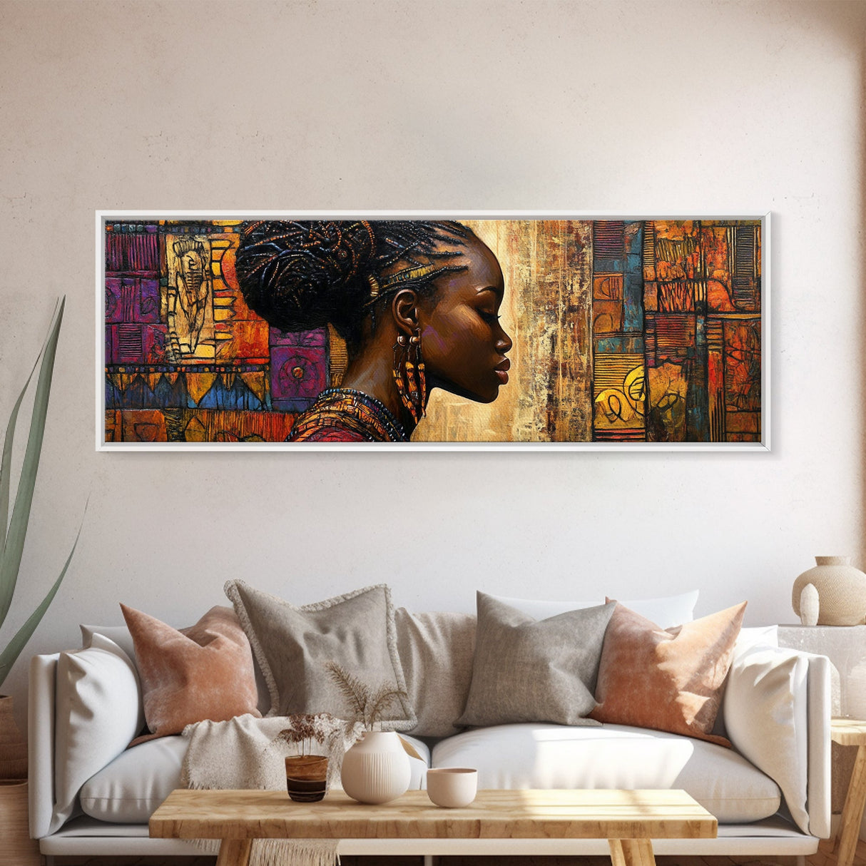 Framed Canvas Print Vibrant African Art Golden Tones Minimalist Decor Rustic Wall Art Original Painting Unique Gift Idea