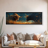 Rustic Bull Showdown Canvas Print - Dramatic Autumn Landscape Art, Industrial Wall Decor, Moody Living Room Accent, Gift Idea For Him