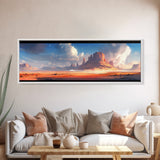 Majestic Desert Landscape Framed Canvas Print, Panoramic Painting, Southwest Wall Art, Above Bed Art, Rustic Decor, Living Room Art