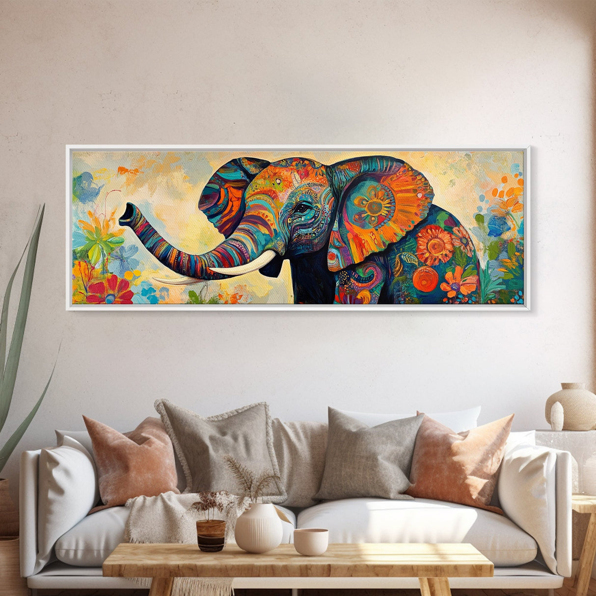 Elephant Wall Art Canvas Print with Colorful Abstract Design, Whimsical Art, African Art, Gift Idea, Bedroom Art, Farmhouse Decor