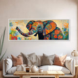 Elephant Wall Art Canvas Print with Colorful Abstract Design, Whimsical Art, African Art, Gift Idea, Bedroom Art, Farmhouse Decor