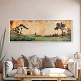 Japanese-Inspired Golf Scene Framed Canvas Print – Rustic Decor, Golf Art, Panoramic Art, Horizontal Wall Art, Gift Idea For Him