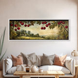 Framed Canvas Print Cherries Wall Art Panoramic Rustic Decor Living Room Horizontal Landscape Art Farmhouse Gift Idea Painting