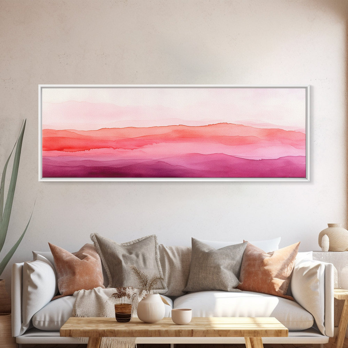 Horizontal Canvas Print Abstract Pink Landscape Extra Wide Moody Art Minimalist Wabi Sabi Bedroom Wall Decor Living Room Pastel
