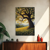 Vibrant Meadow Tree Canvas Print Rustic Wall Art Wildflower Landscape Painting Living Room Artwork Above Sofa Art Fall Decor