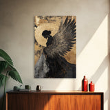 Golden Angel Wings Framed Canvas Print Dark Angel Wall Art Moody Gothic Artwork Gold Abstract Print Rustic Wall Decor Gift Idea