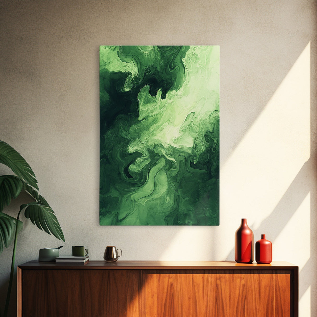 Modern Abstract Green Canvas Print, Sage Green Wall Art, Farmhouse Decor, Minimalist Vertical Art, Living Room Rustic Decor