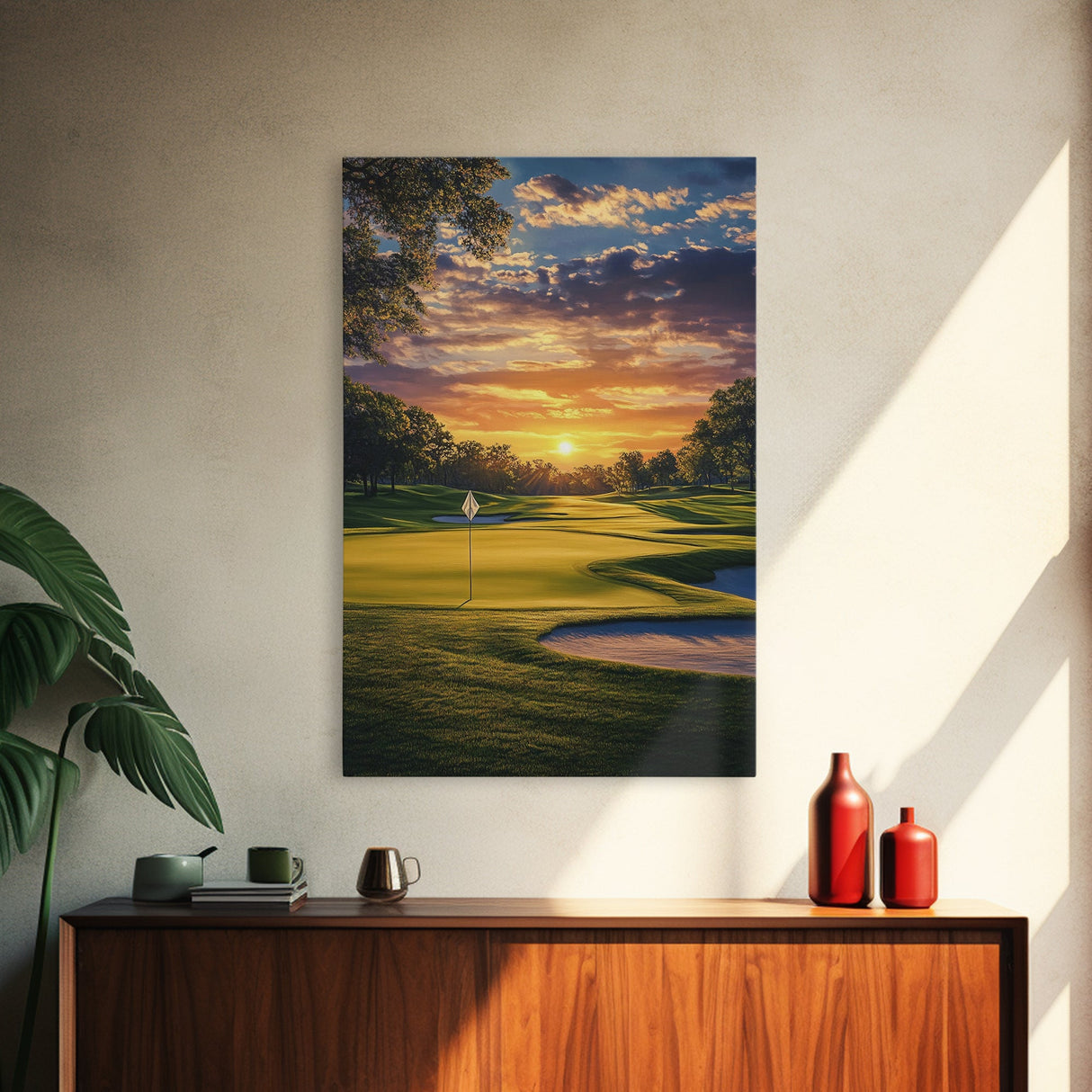 Golf Sunset Canvas Print, Scenic Landscape Painting, Farmhouse Living Room Art, Horizontal Rustic Decor, Gift Idea for Him