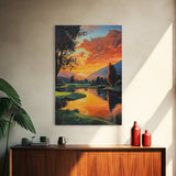 Golden Sunset Golf Framed Canvas Print, Landscape Wall Art, Rustic Horizontal Decor, Living Room Painting, Gift Idea for Him