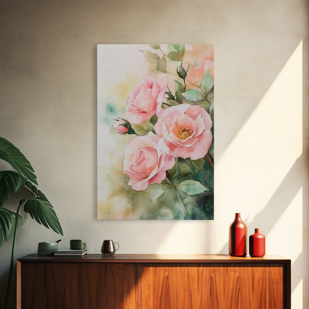 Soft and romantic watercolor roses, framed canvas print, rose painting, botanical prints, perfect floral wall art for bedroom or living room