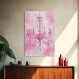 Pink Crystal Chandelier Canvas Print | Romantic Light Decor | Rustic Wall Art | Elegant Bedroom Art | Above Bed Wall Art | Farmhouse Decor