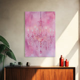 Elegant Pink Chandelier Canvas Print | Romantic Light Wall Art | Rustic Wall Decor | Bedroom Accent | Above Sofa Art | Farmhouse Vibe