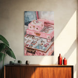 Romantic Jewelry Display Canvas Print Pink Wall Art Whimsical Decor Light Pink Dorm Art Bedroom Gift Idea Coastal Cowgirl Art