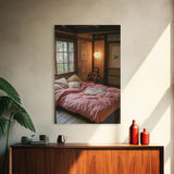 Minimalist Japanese Bedroom Art Canvas Print Wabi Sabi Home Decor Pink Cozy Wall Art Framed Living Room Art Piece Modern Gift