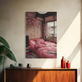 Cherry Blossom Dream Framed Canvas Print Light Pink Japanese Inspired Bedroom Art Cozy Home Floral Wall Decor Feminine Artwork Gift