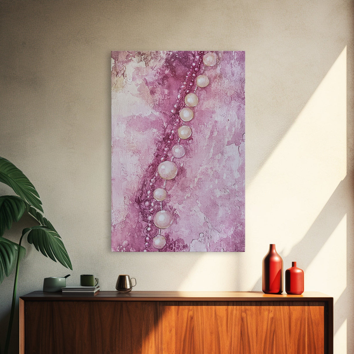 Pearlescent Beads Abstract Canvas Print Light Pink Wall Art Vertical Artwork Minimalist Decor Original Painting Bedroom Art