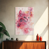 Pink Cat Portrait Canvas Print, Whimsical Art, Feline Wall Art, Light Pink Wall Art, Bedroom Art, Artistic Decor, Gift Idea for Cat Lovers