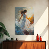 Ethereal Woman with Flowing Dress Framed Canvas Print, Dreamy Goddess Art Perfect as Above Sofa or Romantic Bedroom Wall Decor