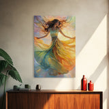 Enchanting Dancing Light Woman Canvas Print, Whimsical Art Adding Elegant Vibes to Living Room or Extra Wide Horizontal Wall Art