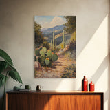 Cactus Bloom Framed Canvas Print Rustic Wall Art Living Room Decor Farmhouse Wall Art Original Painting Gift Idea Landscape Art