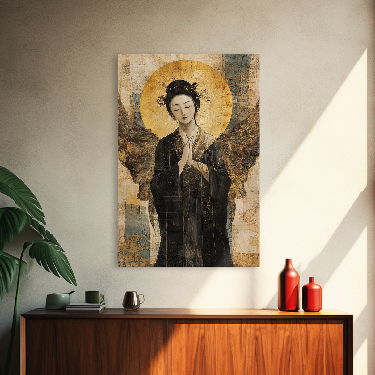 Ethereal Angel Framed Canvas Print Dark Angels Wall Art Goddess Art Print Rustic Wall Art Sacred Geometry Art Spiritual Decor Bedroom Art