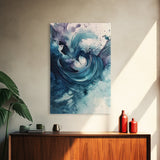 Swirling Teal Abstract Canvas Print Minimalist Coastal Art Modern Zen Wall Decor Living Room Gift Idea Unique Wabi Sabi