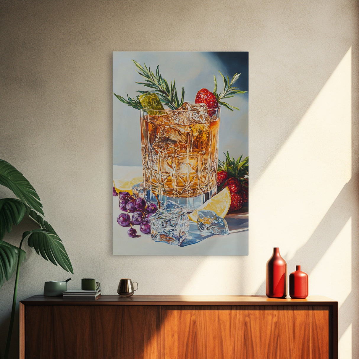 Whiskey Glass Canvas Print | Rustic Bar Kitchen Wall Art | Coastal Decor Martini Painting | Living Room Gift Idea for Him Art Print