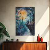 Magical Nightscape Framed Canvas Print Whimsical Fantasy Art Moody Wall Art Gift Idea Living Room Decor Dark Romantic Artwork