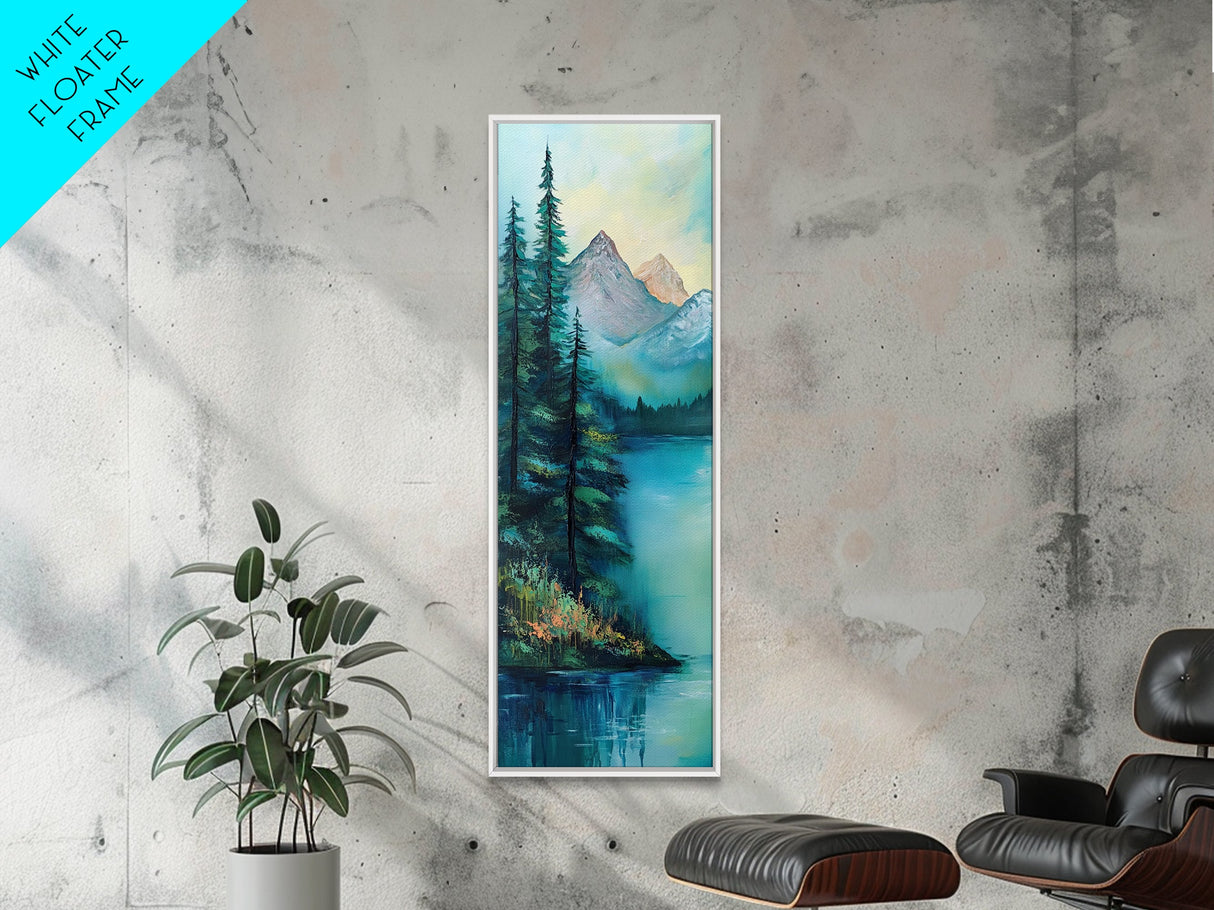 Landscape  Lake, nature oil painting, framed canvas print, landscape painting, lake Tahoe art, moody art, tall narrow art