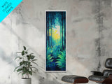 Forest Glow, pine tree art, moody art, landscape painting, above sofa art, gift idea for her, Framed Canvas Print