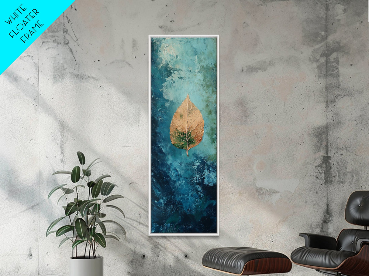 Golden Leaf, botanical prints, wabi sabi wall art, nature inspired art, minimalist art, teal wall art, Canvas Print