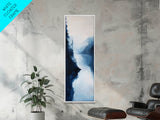 Misty Lake, pine tree art, moody art, mountain painting, wabi sabi art, blue and green wall art, Framed Canvas Print, rustic wall art