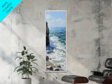 Ocean Waves, rocky beach seascape, coastal painting, nautical decor, landscape painting, extra wide art, Canvas Print